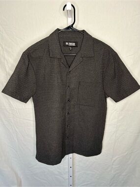 San Francisco Work Shirts Charcoal Grey Textured Woven Eyelet Camp Shirt Medium